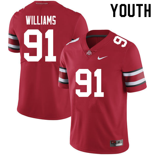 Ohio State Buckeyes Tyleik Williams Youth #91 Red Authentic Stitched College Football Jersey